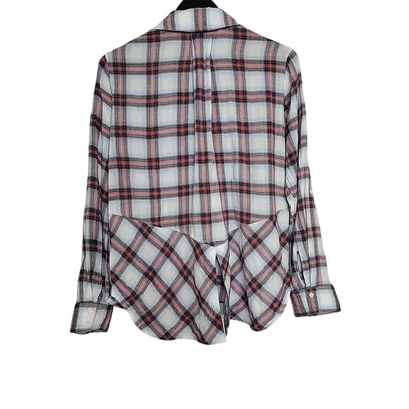 SAM EDELMAN Womens Shirt Riley Plaid Boyfriend Split Hem Button Up Zippers Med - Picture 6 of 12